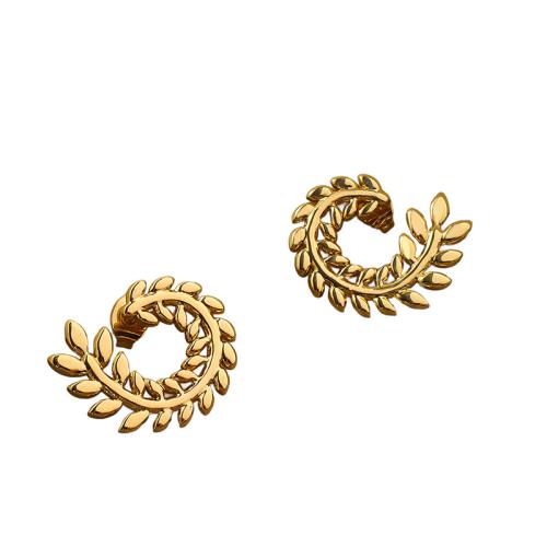 Boucle d'oreille de gaujon en acier inoxydable, Acier inoxydable 304, blé, Plaqué or 18K, bijoux de mode & pour femme, Vendu par paire