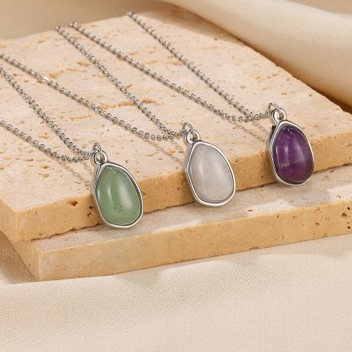 Stainless Steel Jewelry Necklace, 304 Stainless Steel, with Gemstone, Vacuum Ion Plating, for woman, more colors for choice, Sold By PC