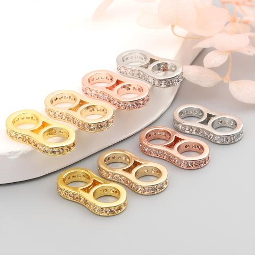 Brass Jewelry Clasps, Number 8, plated, DIY & micro pave cubic zirconia, more colors for choice, 17x8.50x2.70mm, Hole:Approx 5.5mm, Sold By PC