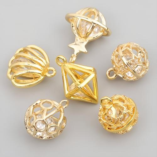 Cubic Zirconia Micro Pave Brass Pendant, 14K gold plated, DIY & different styles for choice & micro pave cubic zirconia, Sold By PC