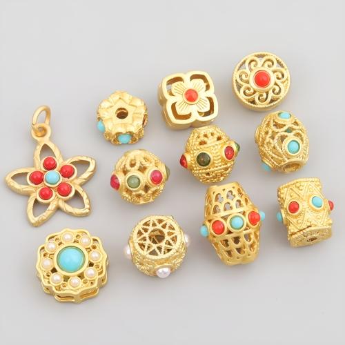 Brass Spacer Beads, with Turquoise, matte gold color plated, DIY & different styles for choice, Sold By PC