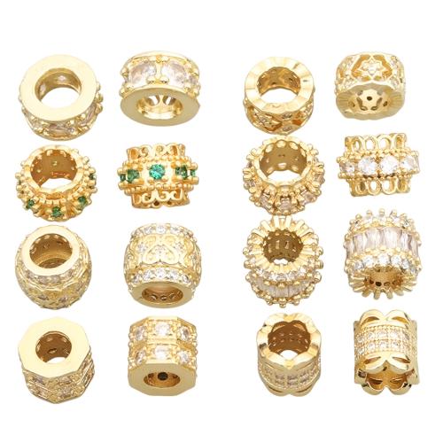 Brass Large Hole Bead, gold color plated, DIY & different styles for choice & micro pave cubic zirconia, Sold By PC