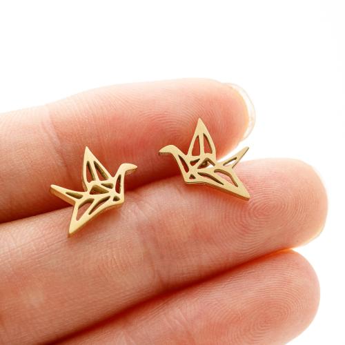 Stainless Steel Stud Earrings, 304 Stainless Steel, Thousand Origami Cranes, Vacuum Ion Plating, fashion jewelry & for woman, more colors for choice, 8x12mm, Sold By Pair