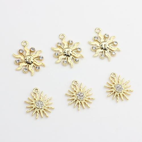 Tibetan Style Rhinestone Pendants, Sun, gold color plated, DIY & different size for choice & with rhinestone, more colors for choice, nickel, lead & cadmium free, Approx 100PCs/Bag, Sold By Bag