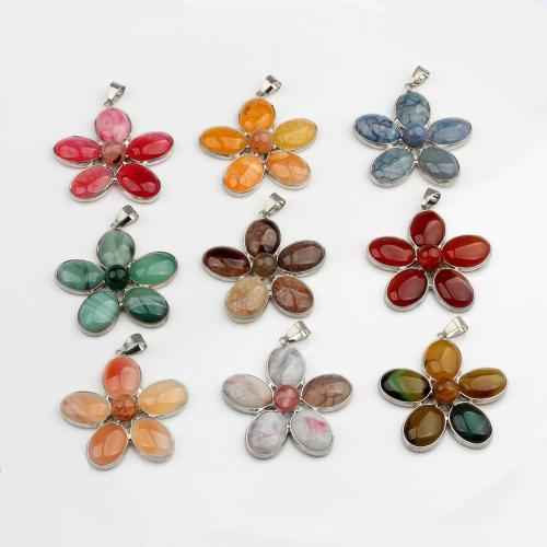 Gemstone Pendants Jewelry, with Tibetan Style, Flower, silver color plated, DIY, more colors for choice, 50x52mm, Sold By PC