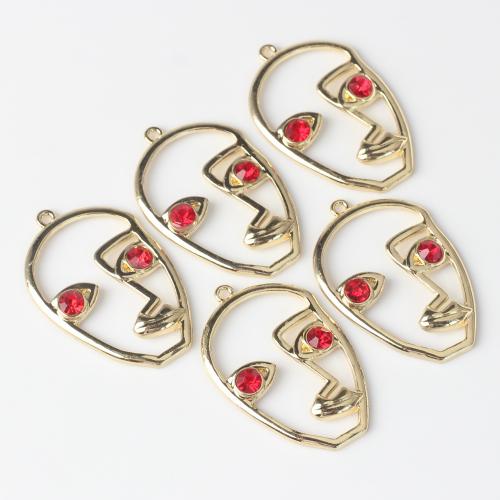 Tibetan Style Hollow Pendants, with Cubic Zirconia, Face, gold color plated, DIY, nickel, lead & cadmium free, 27x41x5mm, Hole:Approx 2mm, 10PCs/Bag, Sold By Bag