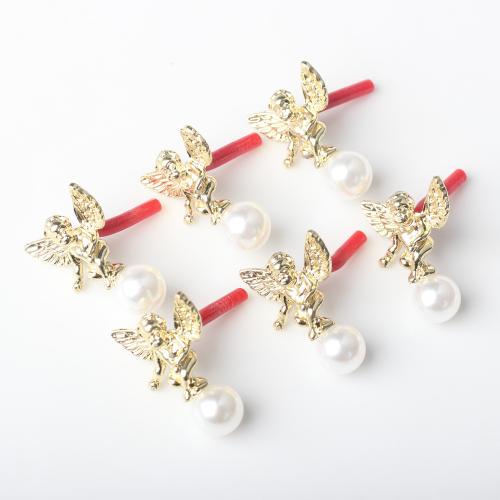 Tibetan Style Stud Earring, with Plastic Pearl, Angel, gold color plated, fashion jewelry & for woman, nickel, lead & cadmium free, Approx 100PCs/Bag, Sold By Bag