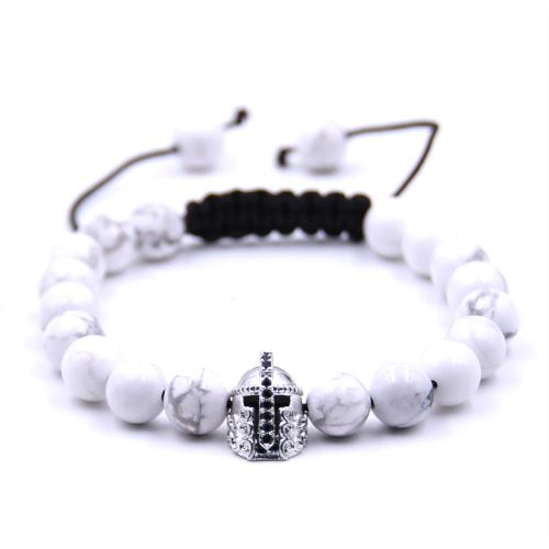 Gemstone Bracelets, Brass, with Knot Cord & Natural Stone, Helmet, silver color plated, Adjustable & different materials for choice & Unisex & micro pave cubic zirconia, more colors for choice, nickel, lead & cadmium free, Length:16 cm, Sold By PC