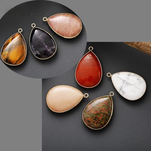 Gemstone Pendants Jewelry, Natural Stone, Teardrop, gold color plated, DIY & different materials for choice, more colors for choice, 42x28mm, Sold By PC