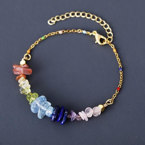 Gemstone Pendants Jewelry, 304 Stainless Steel, with Gemstone, gold color plated, for woman, mixed colors, Length:15 cm, Sold By PC