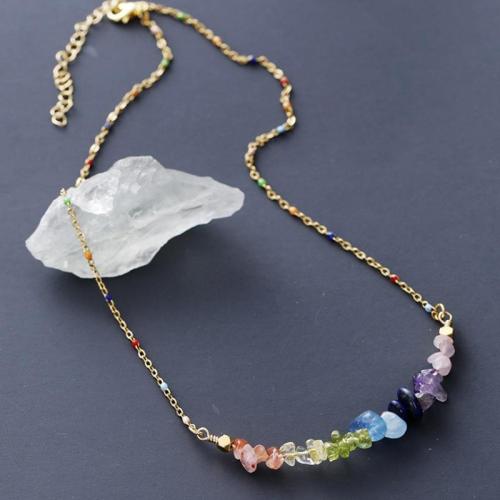 Natural Gemstone Necklace, Natural Stone, with Gemstone, gold color plated, for woman, mixed colors, Length:45 cm, Sold By PC