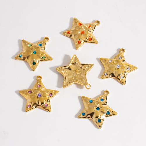 Stainless Steel Pendants, 304 Stainless Steel, Star, gold color plated, DIY & with rhinestone, more colors for choice, 10PCs/Bag, Sold By Bag