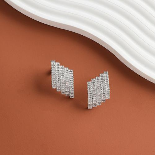 Goujon Laiton, avec zircon cubique, bijoux de mode & pour femme, argent, 70x70mm, Vendu par paire