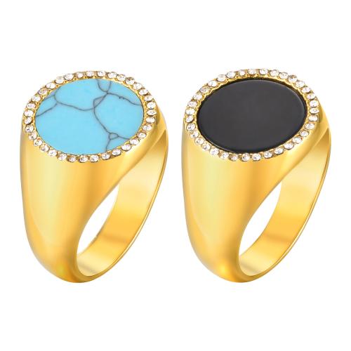 Cubic Zirconia Stainless Steel Finger Ring, 304 Stainless Steel, with Black Agate, gold color plated, different materials for choice & different size for choice & micro pave cubic zirconia & for woman, Sold By PC