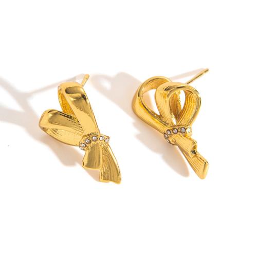 Stainless Steel Stud Earrings, 304 Stainless Steel, 18K gold plated, for woman & with rhinestone & hollow, Sold By Pair