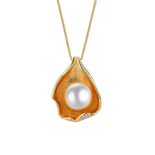 925 Sterling Silver Necklace, with Freshwater Pearl, with 2inch extender chain, gold color plated, for woman & with rhinestone, Length:Approx 15.7 Inch, Sold By PC