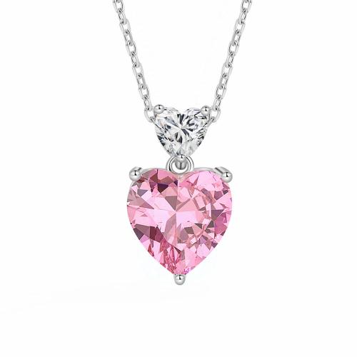 925 Sterling Silver Necklace, with 2inch extender chain, Heart, platinum plated, cross chain & for woman & with rhinestone, more colors for choice, Length:Approx 15.7 Inch, Sold By PC