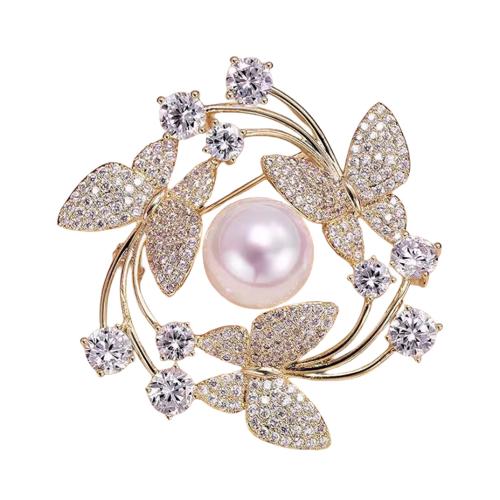 Tibetan Style Brooch, with Plastic Pearl, Flower, plated, for woman & with rhinestone, more colors for choice, 37mm, Sold By PC