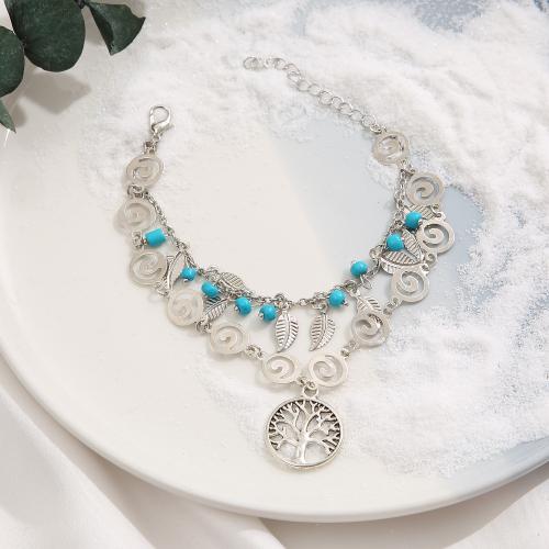 Tibetan Style Anklet, with turquoise, Tree, plated, Double Layer & Bohemian style & for woman, Sold By PC