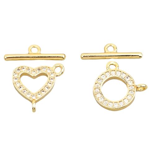 Brass Toggle Clasp, 14K gold plated, DIY & different styles for choice & micro pave cubic zirconia, Sold By Set