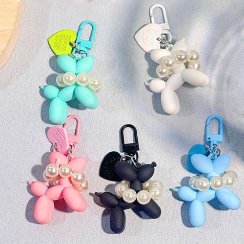 Plastic Key Clasp, with Plastic Pearl, Dog, painted, Unisex, more colors for choice, 85mm, Sold By PC