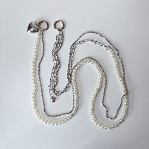 Tibetan Style Cell Phone Chain, with Plastic Pearl, plated, Double Layer & Unisex, 115mm, Sold By PC