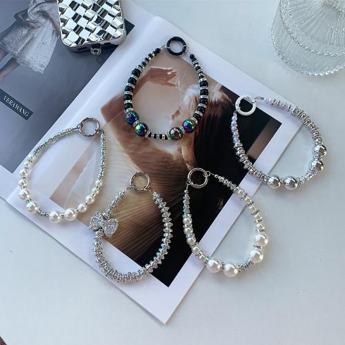 Plastic Cell Phone Chain, with Plastic Pearl, different styles for choice & for woman & with rhinestone, 120mm, Sold By PC