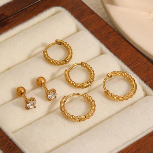 Stainless Steel Stud Earrings, 304 Stainless Steel, gold color plated, for woman & with rhinestone, Sold By Set