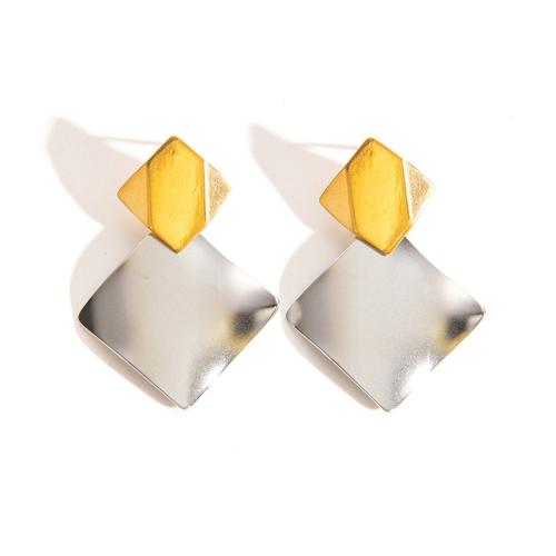 Stainless Steel Stud Earrings, 304 Stainless Steel, Square, plated, fashion jewelry & for woman & two tone, Sold By Pair