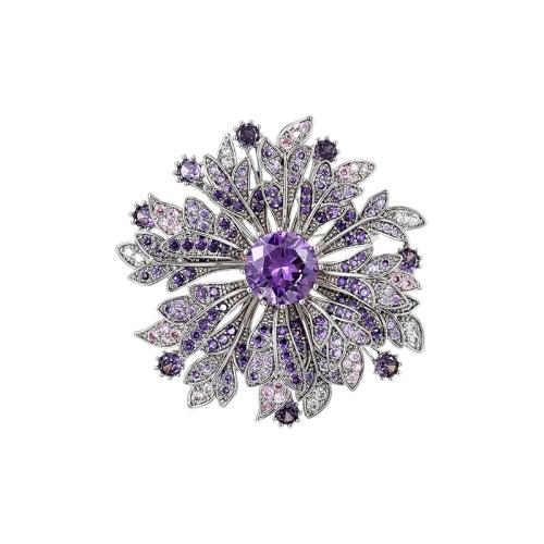 Fashion Brooch Jewelry, Brass, plated, micro pave cubic zirconia & for woman, silver color, 51x51mm, Sold By PC