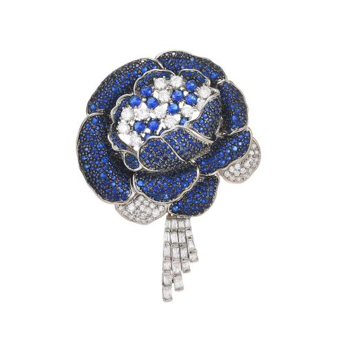 Broche bijoux de mode, laiton, Placage, pavé de micro zircon & pour femme, argent, 58x43mm, Vendu par PC