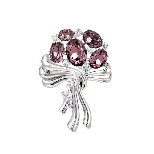 Broche bijoux de mode, laiton, avec Cristal autrichien, Placage, pavé de micro zircon & pour femme, argent, 68x48mm, Vendu par PC