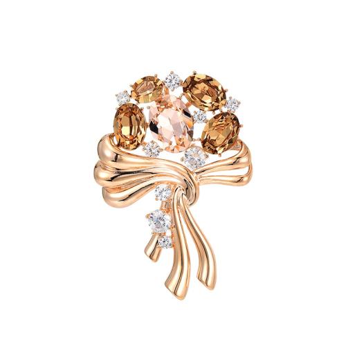 Fashion Brooch Jewelry, Brass, with Austrian Crystal, plated, micro pave cubic zirconia & for woman, golden, 68x48mm, Sold By PC