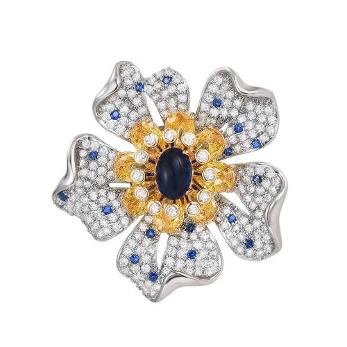 Broche bijoux de mode, laiton, Placage, pavé de micro zircon & pour femme, argent, 33x31mm, Vendu par PC