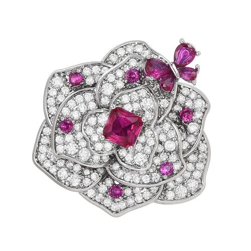 Fashion Brooch Jewelry, Brass, plated, micro pave cubic zirconia & for woman, silver color, 24x25mm, Sold By PC