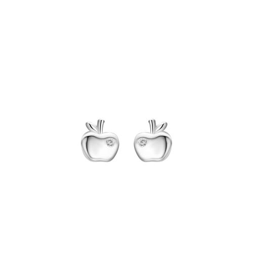 925 Sterling Silver Stud Earring, Apple, for woman & with rhinestone, silver color, 4.60x5mm, Sold By Pair