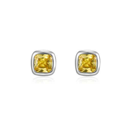 925 Sterling Silver Stud Earring, Square, for woman & with rhinestone, more colors for choice, 4x4mm, Sold By Pair