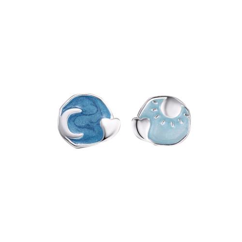 925 Sterling Silver Stud Earring, for woman & enamel, 6.50x6mm, Sold By Pair