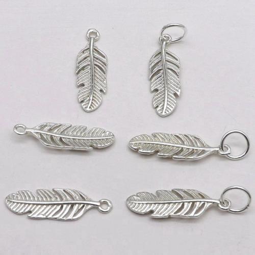 925 Sterling Silver Pendant, Feather, DIY & different styles for choice, silver color, 18x6mm, Sold By PC