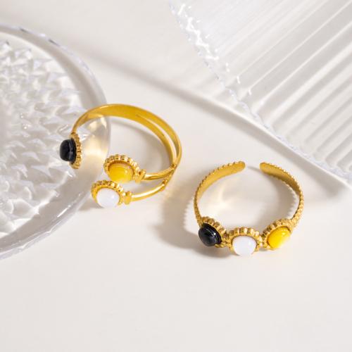 Stainless Steel Finger Ring, 304 Stainless Steel, with Black Shell & Yellow Shell & White Shell, gold color plated, different styles for choice & for woman, more colors for choice, Sold By PC