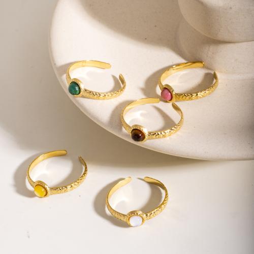 Anillo de dedo de acero inoxidable, acero inoxidable 304, con Piedra natural, chapado en color dorado, diferentes materiales para la opción & para mujer, más colores para la opción, Vendido por UD