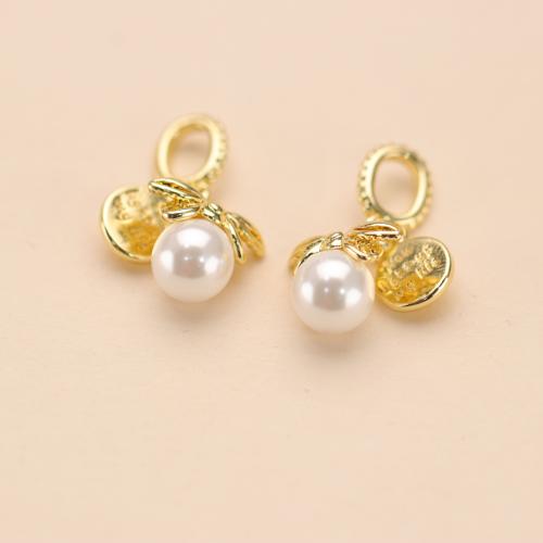 Brass Jewelry Pendants, with Plastic Pearl, gold color plated, DIY, nickel, lead & cadmium free, 24x13.50mm, Sold By PC