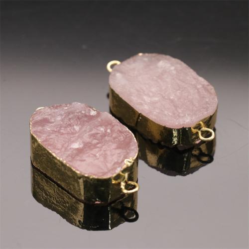 Quartz Connector, Rose Quartz, gold color plated, DIY & 1/1 loop, pink, 22x41mm, Sold By PC