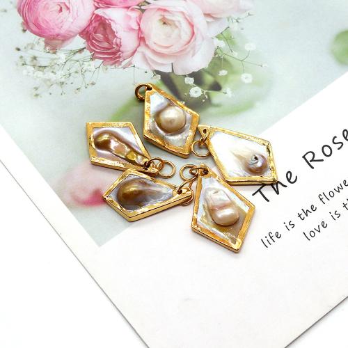 Shell Pendants, Rhombus, gold color plated, DIY, 19x29mm, Sold By PC