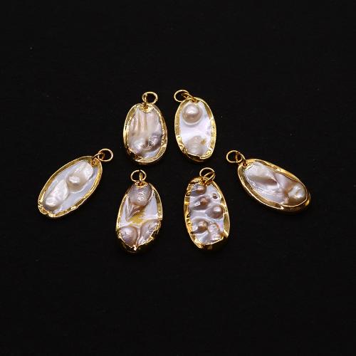 Shell Pendants, gold color plated, DIY, 17x31mm, Sold By PC