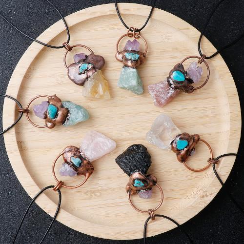 Natural Gemstone Necklace, Korean Waxed Cord, with Natural Stone & Iron, fashion jewelry & different materials for choice, more colors for choice, Sold By PC