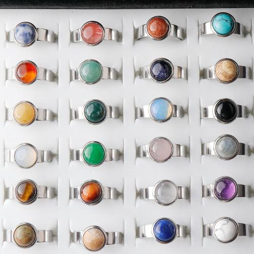 Stainless Steel Finger Ring, 304 Stainless Steel, with Natural Stone, silver color plated, fashion jewelry & different designs for choice, more colors for choice, Sold By PC