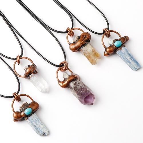 Natural Gemstone Necklace, Korean Waxed Cord, with Natural Stone & Iron, fashion jewelry & different materials for choice, more colors for choice, Sold By PC