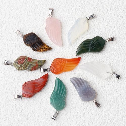 Gemstone Pendants Jewelry, Natural Stone, Wing Shape, DIY & different materials for choice, more colors for choice, 16x32mm, Sold By PC