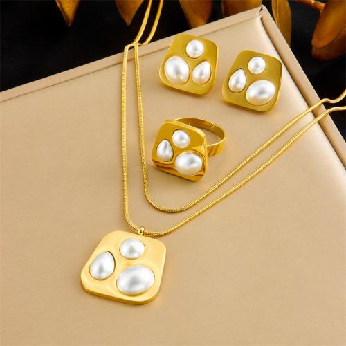 Fashion Stainless Steel Jewelry Sets, 304 Stainless Steel, with Plastic Pearl, plated, fashion jewelry & different styles for choice & for woman, golden, Sold By Set